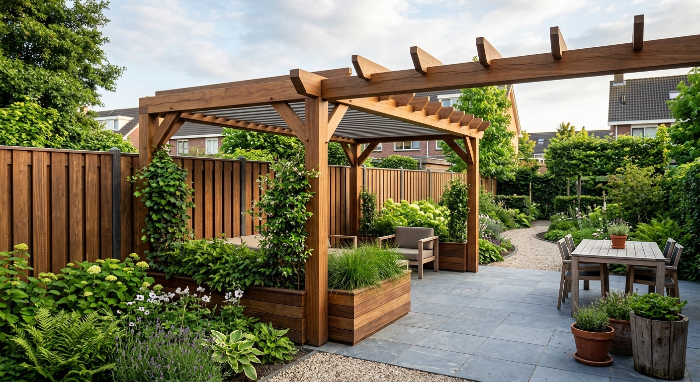 Houtbouw: vlonder, pergola, overkapping en schutting in hardhout